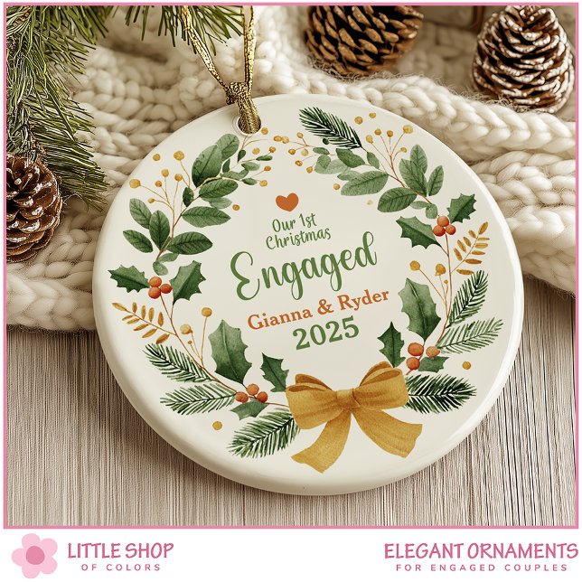 First Christmas Engaged Customisable Photo Ceramic Ornament (Creator Uploaded)