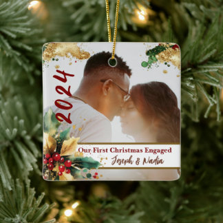 First Christmas Engaged, Engagement Photo 1st xmas Ceramic Ornament