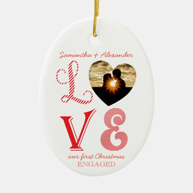 First Christmas Engaged Getting Married Photo 2025 Ceramic Ornament (Front)