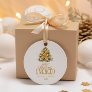 First Christmas Engaged gold  Classic Round Sticker
