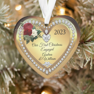 First Christmas Engaged Gold Diamonds Keepsake Ornament