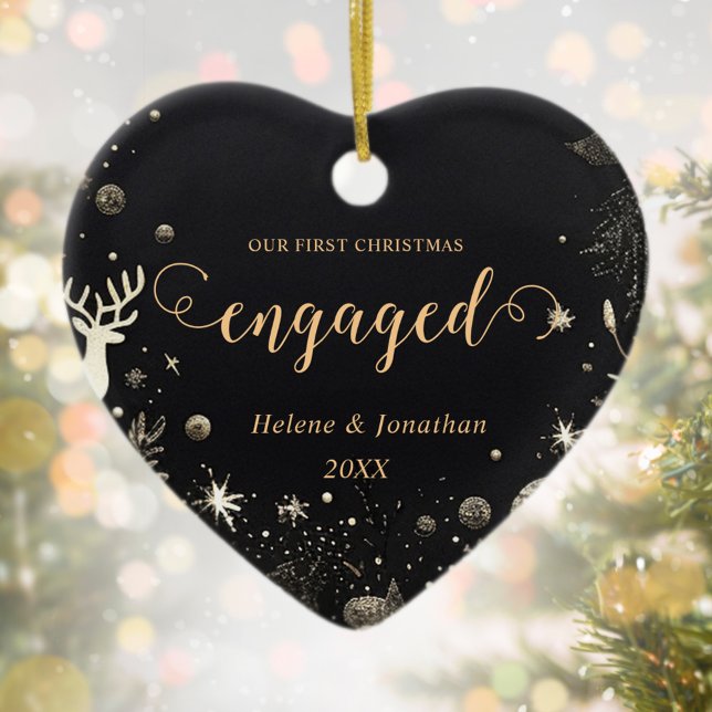First Christmas Engaged Gold Modern Elegant Unique Ceramic Ornament (First Christmas Engaged Gold Modern Elegant Unique Ceramic Ornament)