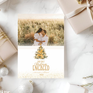 First Christmas Engaged gold photo  Holiday Card
