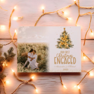 First Christmas Engaged gold photo  Holiday Card