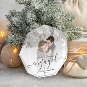 First Christmas Engaged Grey Script Photo Block