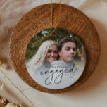 First Christmas Engaged Handwritten Photo Ceramic Ornament<br><div class="desc">First Christmas Modern Handwritten Engagement Photo Ornament. 2 photo Christmas holiday ornament. Makes a great gift or family keepsake. Click the edit button to customise this design with your photos and details.</div>