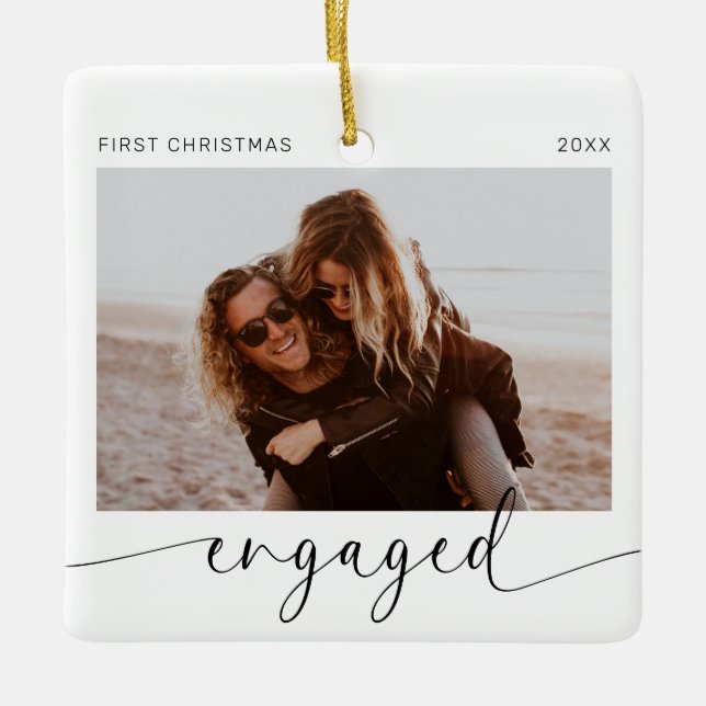 First Christmas Engaged Keepsake  Ceramic Ornament (Front)