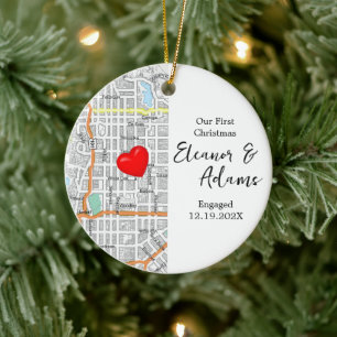 First Christmas Engaged Map Keepsake Gift Ceramic Ornament