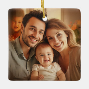 First Christmas Engaged Minimal Engagement Photo Ceramic Ornament