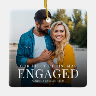 First Christmas Engaged Minimalist Photo Custom Ceramic Ornament