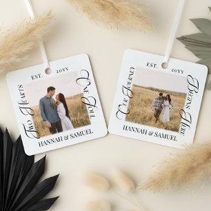 First Christmas Engaged Modern Couples Photo Metal Tree Decoration