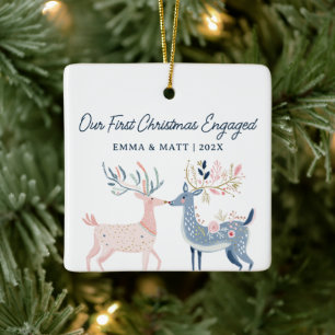 First Christmas Engaged or married deers in love Ceramic Ornament