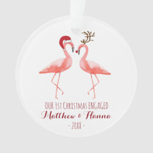 First Christmas engaged or married funny flamingos Ornament