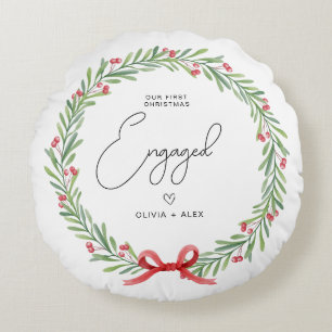 First Christmas Engaged Personalised Christmas gif Round Cushion