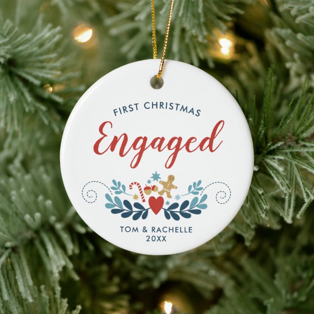 First Christmas Engaged Personalised Classic Xmas Ceramic Ornament (Tree)