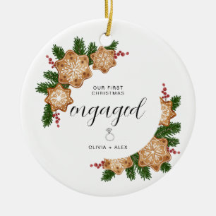 First Christmas Engaged Personalised Couple Gift  Ceramic Ornament