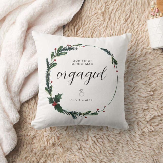 First Christmas Engaged Personalised Couple Gift  Cushion (Blanket)