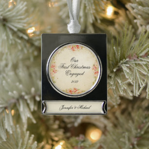 First Christmas Engaged Personalised Silver Plated Banner Ornament