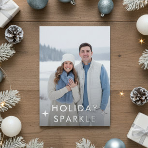 First Christmas Engaged Photo Blue Foil Holiday Card