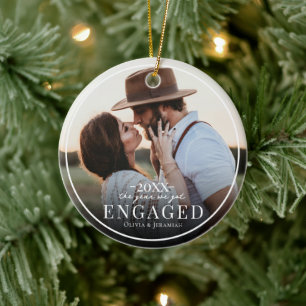 First Christmas Engaged Photo  Ceramic Ornament
