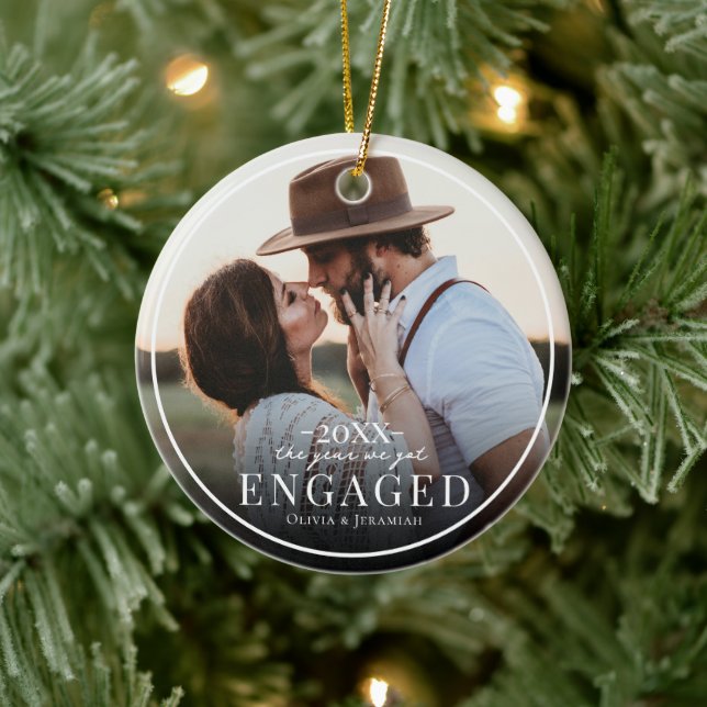 First Christmas Engaged Photo  Ceramic Ornament (Tree)