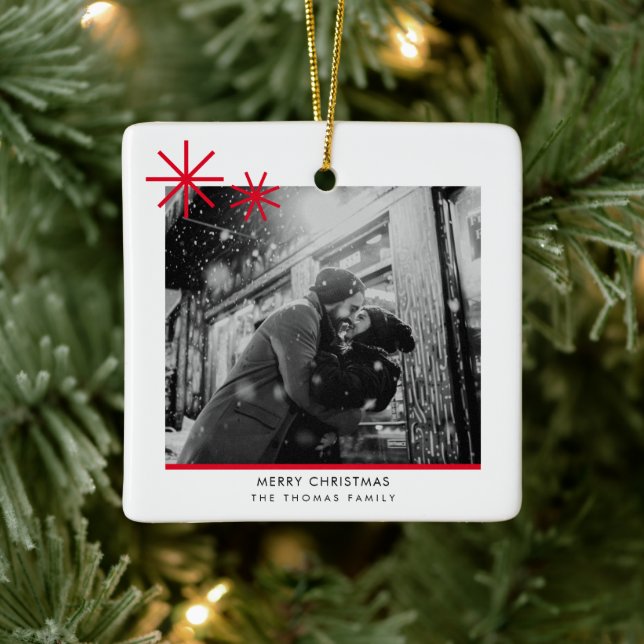 First Christmas ENGAGED Photo Ceramic Ornament (Tree)