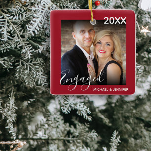 First Christmas Engaged   Photo Christmas Tree Ceramic Ornament
