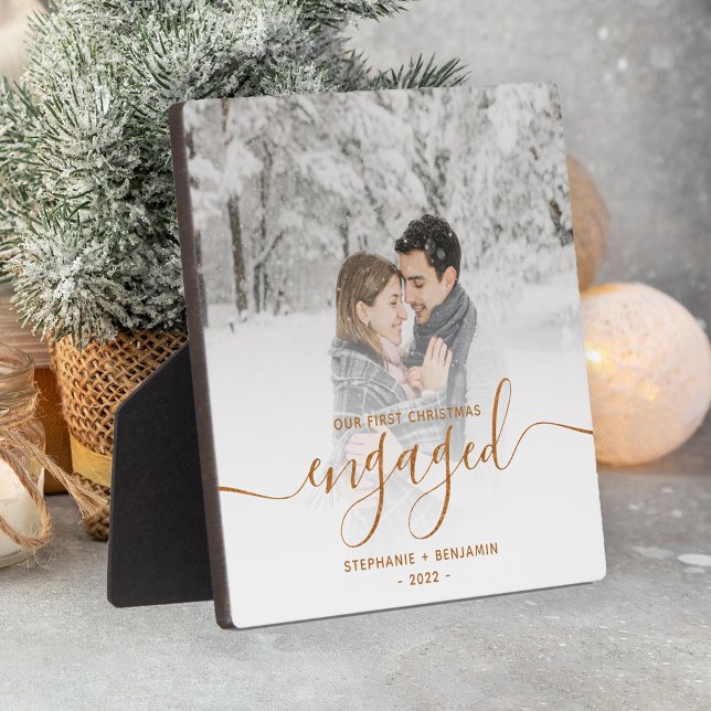First Christmas Engaged Photo Copper Script Plaque (Creator Uploaded)