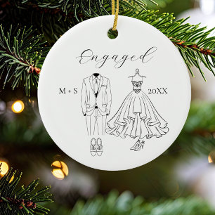 First Christmas Engaged Photo Dress Suit Shoes Ceramic Ornament