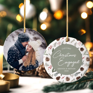First Christmas Engaged Photo Engagement Ceramic Ornament