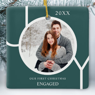 First Christmas Engaged Photo Green Ceramic Ornament