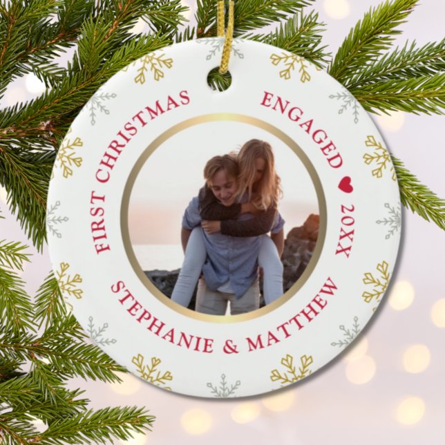 First Christmas Engaged Photo Holiday Ceramic Ornament (Creator Uploaded)