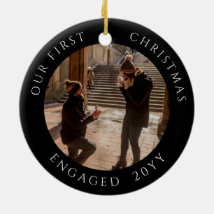 First Christmas Engaged Photo Keepsake Ceramic Ornament