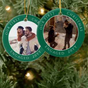 First Christmas Engaged Photo Keepsake Ceramic Ornament