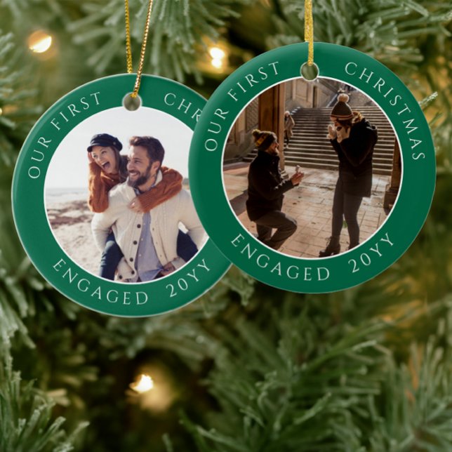 First Christmas Engaged Photo Keepsake Ceramic Ornament (Creator Uploaded)