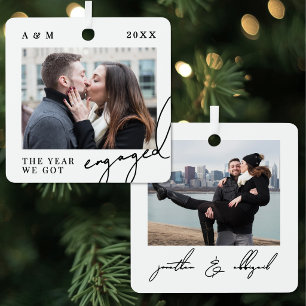 First Christmas Engaged Photo Metal Tree Decoration