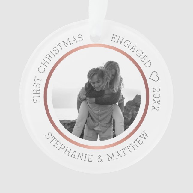 First Christmas Engaged Photo Modern Elegant Ornament (Front)