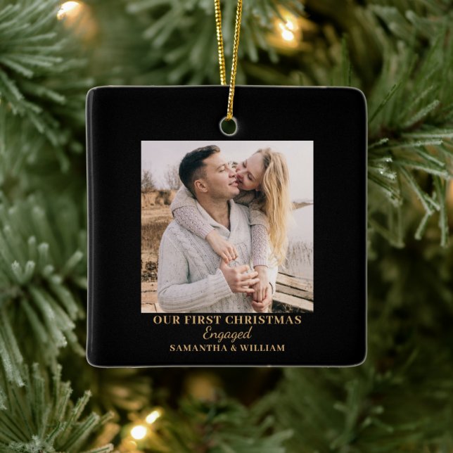 First Christmas Engaged Photo Name Year Ornament (Tree)