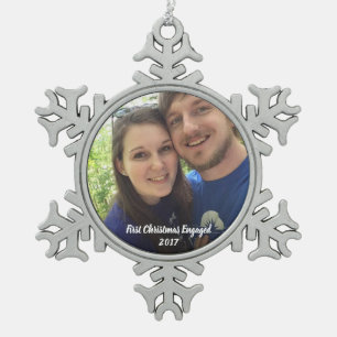 First Christmas engaged photo ornament