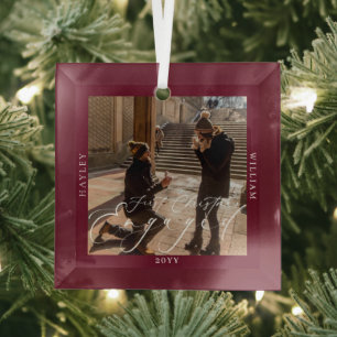 First Christmas Engaged Photo Port Wine Glass Tree Decoration