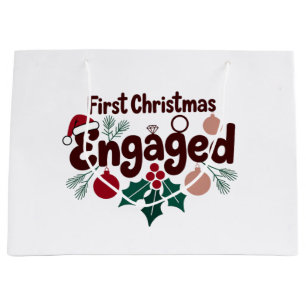 First Christmas Engaged Romantic Holiday Couples Large Gift Bag