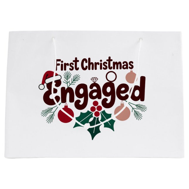 First Christmas Engaged Romantic Holiday Couples Large Gift Bag (Front)
