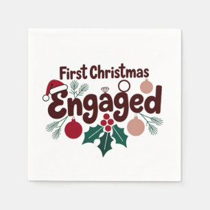 First Christmas Engaged Romantic Holiday Couples Napkin
