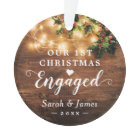 First Christmas Engaged Rustic String Lights Photo