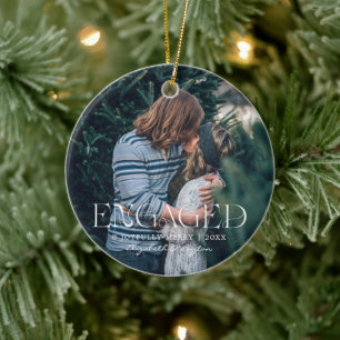 First Christmas Engaged   Sentimental Photo  Ceramic Ornament
