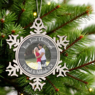 First Christmas Engaged Snowflake Pewter Christmas Ornament