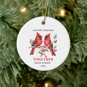 First Christmas engaged together red cardinals Ceramic Ornament