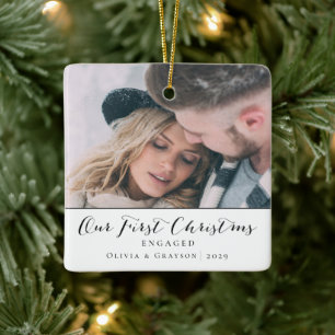 First Christmas Engaged   Two Photo Christmas  Ceramic Ornament