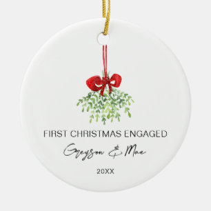 First Christmas Engaged Xmas Engagement Mistletoe Ceramic Ornament