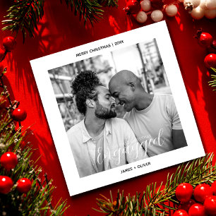 First Christmas Engayged Gay Pride Custom Photo Holiday Card